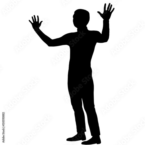 Silhouette of a Person Being Detained by Police – Person Standing with Hands Raised, Representing Arrest, Law Enforcement, and Crisis Situations

