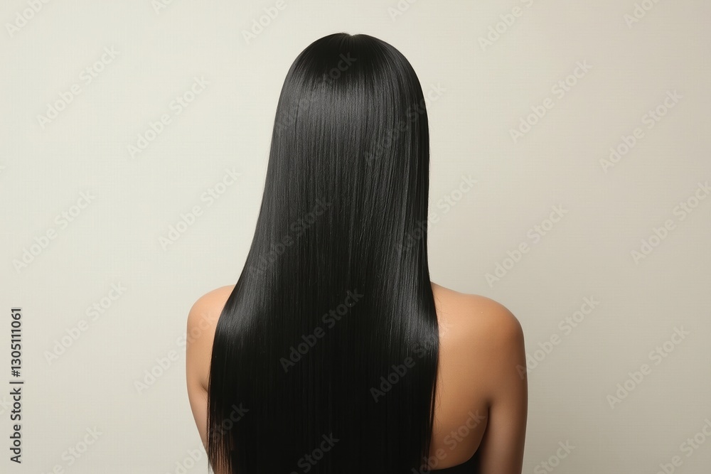 Obraz premium The Back View of a Woman With Long Black Hair - Generative AI