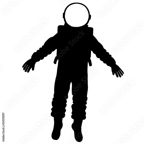 Silhouette of an Astronaut in Space – Floating in Zero Gravity, Wearing a Spacesuit with Helmet, Gloves, and Boots, Representing Exploration, Innovation, and the Future of Space Travel

