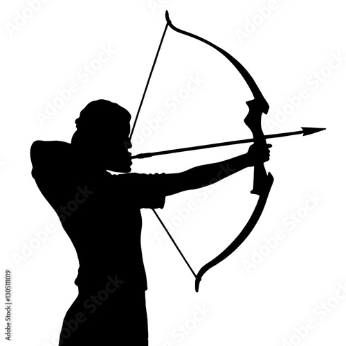 Silhouette of an Archer Aiming at a Target – Profile of a Person Pulling a Bowstring, Ready to Shoot, Representing Focus, Precision, and the Art of Archery

