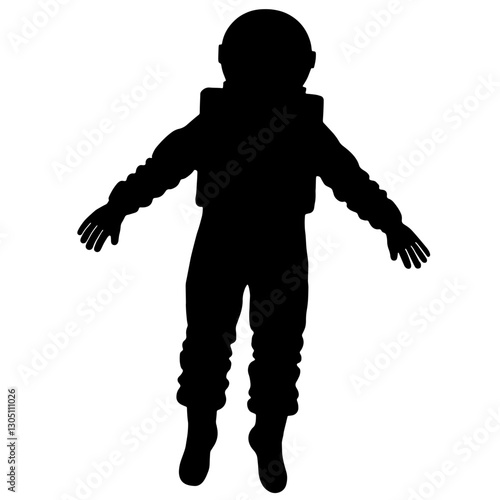 Silhouette of an Astronaut Floating in Space – Person in a Spacesuit Floating in Zero Gravity with Outstretched Limbs, Representing Space Exploration and Cosmic Discovery


