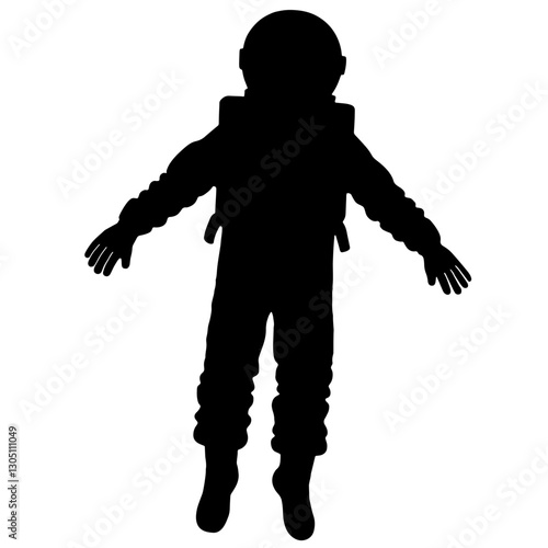 Silhouette of an Astronaut in a Spacesuit – Full-Body Figure with Outstretched Arms and Legs, Wearing a Helmet and Backpack, Floating in Zero Gravity

