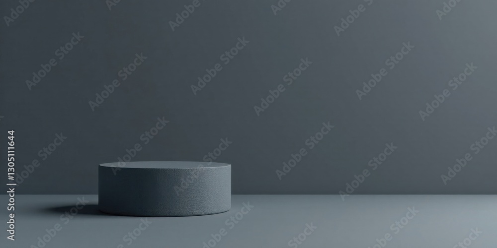 A Single Dark Gray Cylinder on a Matching Surface Against a Smooth Wall A Single Dark Gray Cylinder on a Matching Surface Against a Smooth Wall