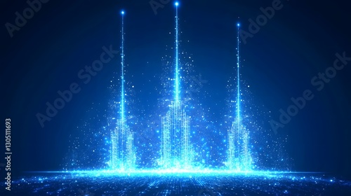 Futuristic Wireless Network Connectivity with Glowing Blue Signal Towers