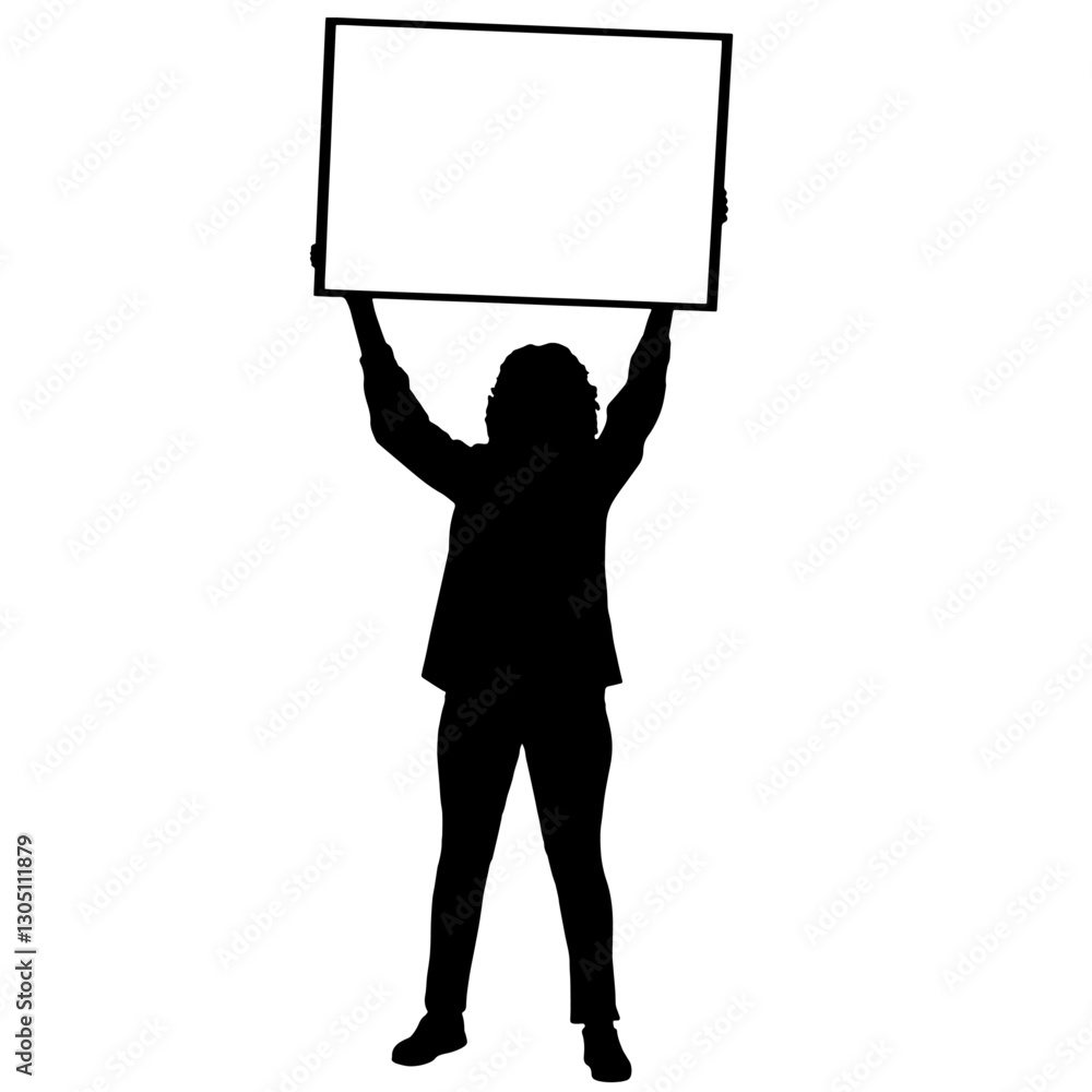 Silhouette of a protester holding a sign, representing public expression of disagreement with political actions, without visible facial or clothing details.