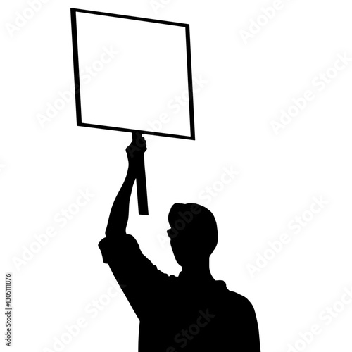 Silhouette of a protester holding a sign, representing public activism and political protest with no visible details of face or clothing.