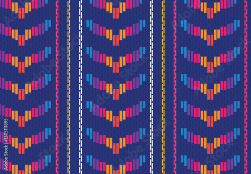 fondo textil mexicano con adorno colorido sobre fondo azul, Oaxaca