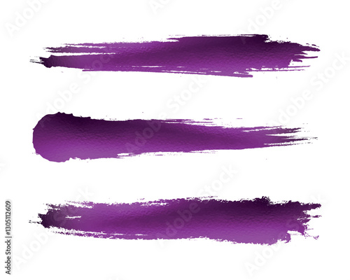 Three artistic purple brush strokes on a white background, perfect for design, banners, or creative projects.