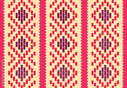 Fondo tejido Oaxaca con greca color rosa y morado sobre beige, México