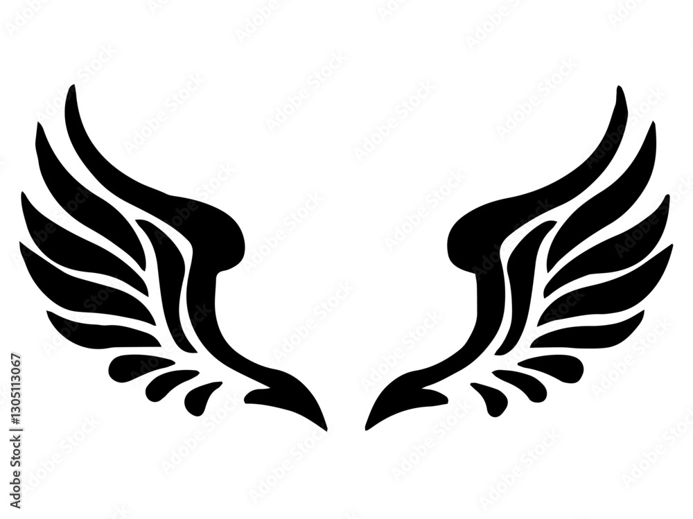 Fototapeta premium Black and White Drawing of Symmetrical Wings with Flowing Curves, Representing Freedom, Grace, and Elegance, Creating the Effect of Motion and the Beauty of Birds in Flight.