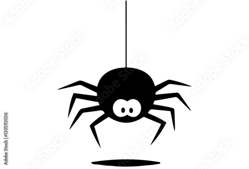 Black Silhouette of a Spider Hanging from a Thin Thread, Depicting the Concept of Spooky, Dark Creatures, Creating a Haunting Atmosphere with its Eight Legs and Large Eyes, Fear.
