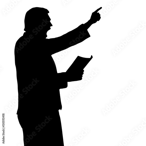 Silhouette of a Broadway Director Shouting "Action" While Holding a Script,Activism, Rights Struggles, Public Expression, Importance of Vocalizing Opinions, Taking Action in the Pursuit of Social Just