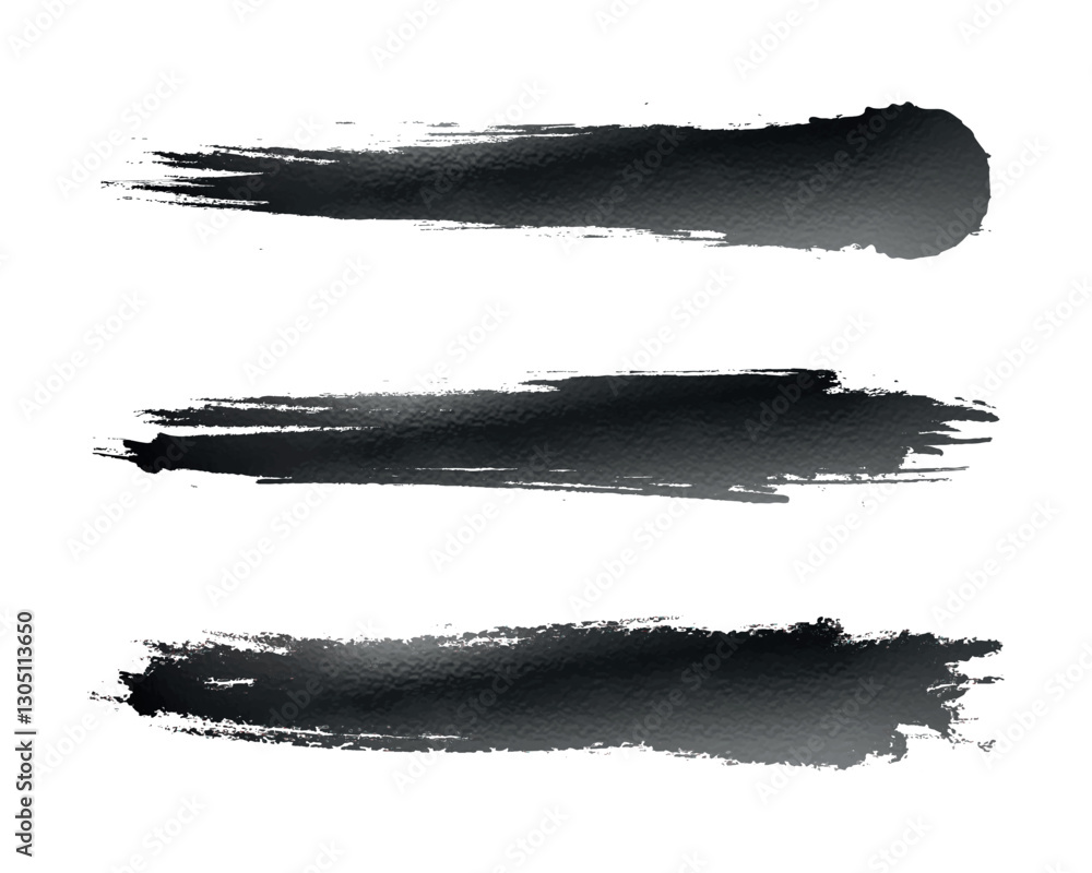 Three artistic black brush strokes on a white background, ideal for design, banners, or creative projects. Three artistic black brush strokes on a white background, ideal for design, banners, or creative projects.
