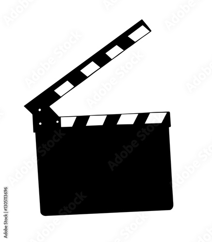 Silhouette of a Clapperboard on a White Background, Representing the Film Industry and Movie Production Process with the Clapperboard's Diagonal Stripes and Classic Design for Filming Scenes.

