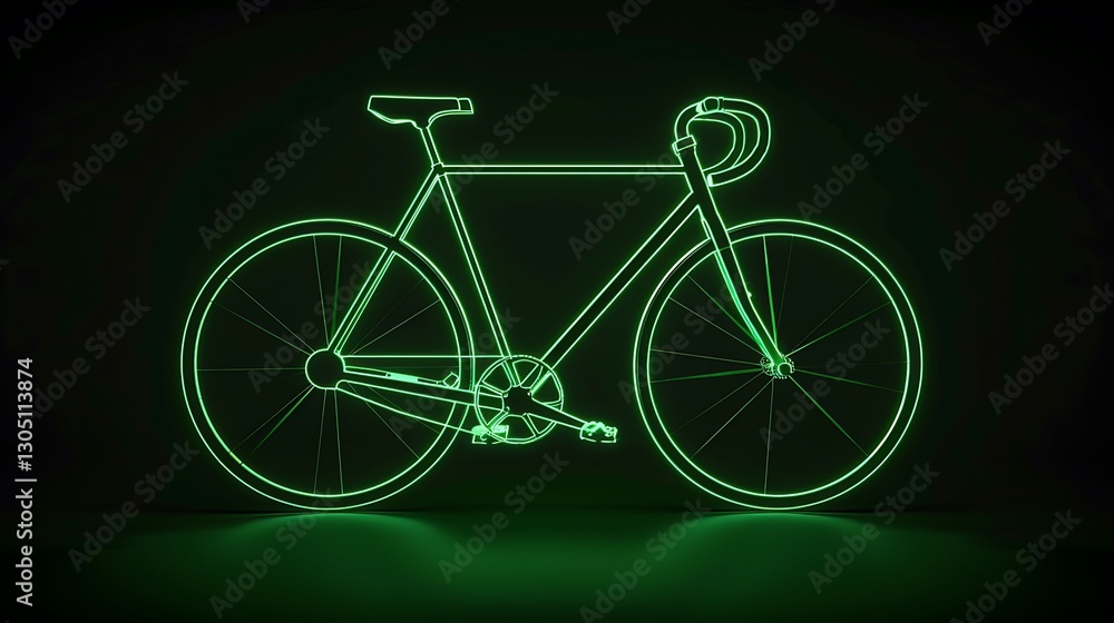 Fototapeta premium Neon Green Bicycle: A Glowing Cycle in the Dark