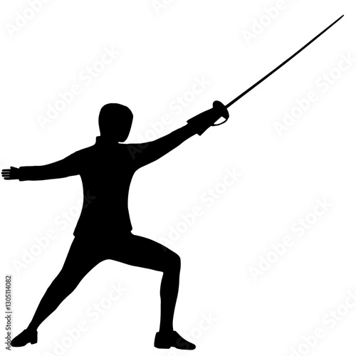 Silhouette of a Fencer Lunging Forward with a Sword, Representing the Art of Fencing and the Physicality of Combat, Showcasing Precision, Speed, and Athletic Skill.

