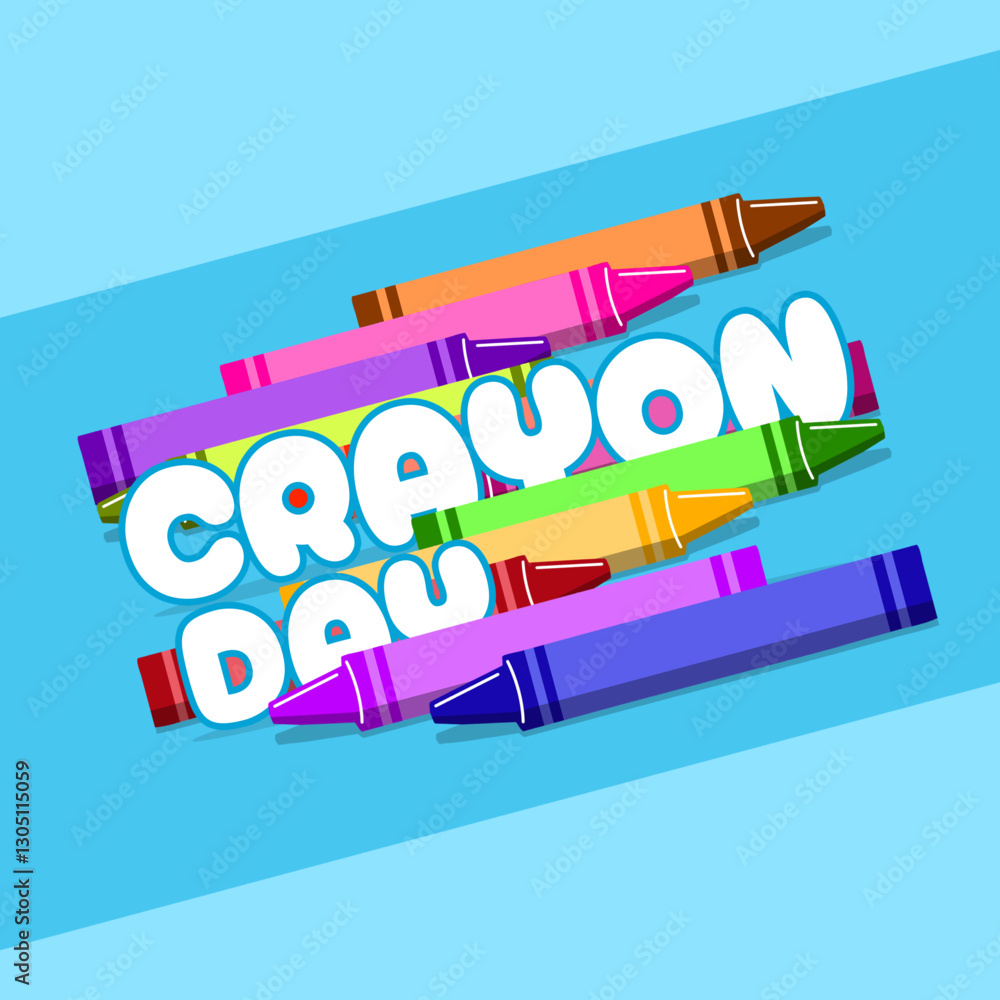 Fototapeta premium National Crayon Day to celebrate on March 31st. Colorful crayons are a tool for drawing with bold text on sky blue background.