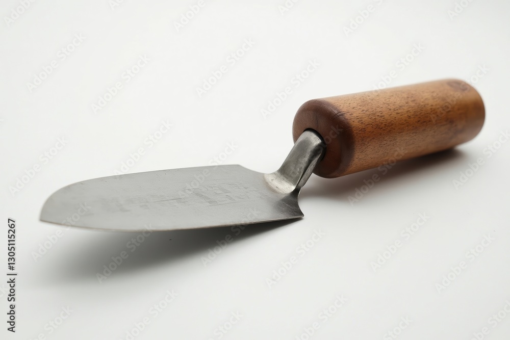 A Close up of a Metal Trowel With a Wooden Handle - Generative AI A Close up of a Metal Trowel With a Wooden Handle - Generative AI