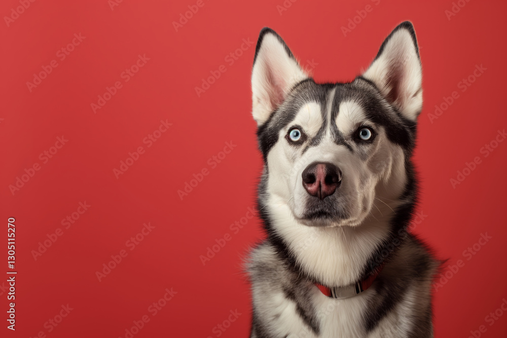 Fototapeta premium Siberian Husky dog on minimalistic colorful background with Copy Space. Perfect for banners, veterinary ads, pet food promotions, and minimalist designs.