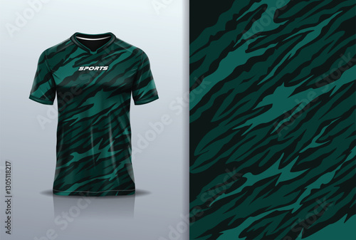 T-shirt mockup abstract texture grunge texture sport jersey design for football, soccer, racing, esports, running, in green color