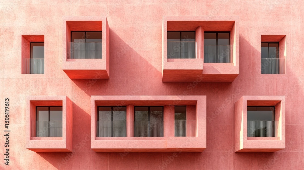 Obraz premium Pink building facade with unique windows