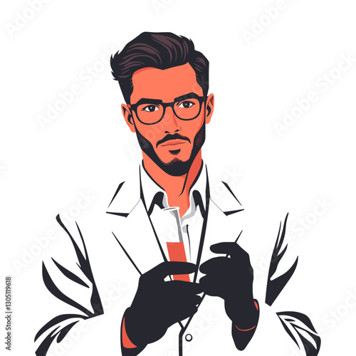 Serious male scientist holding a test tube with a focused expression in a laboratory setting