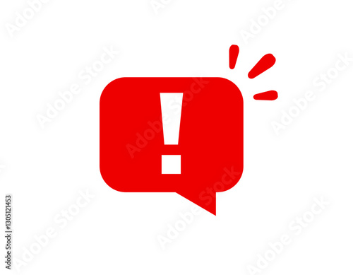 A red alert icon featuring an exclamation mark inside a speech bubble, signaling caution.