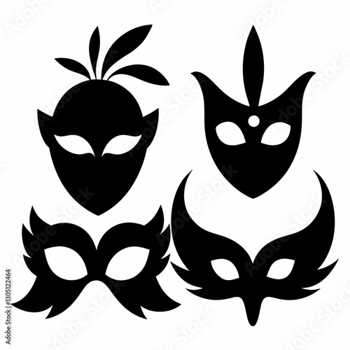 Carnival masks silhouettes icon set. Simple black icons masquerade mask, for party