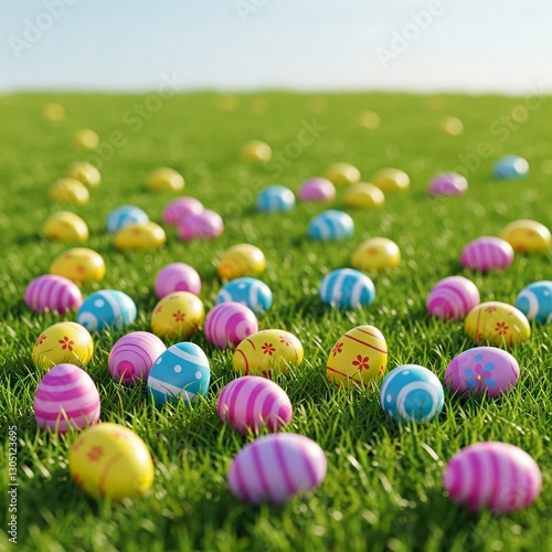 Easter eggs on green grass