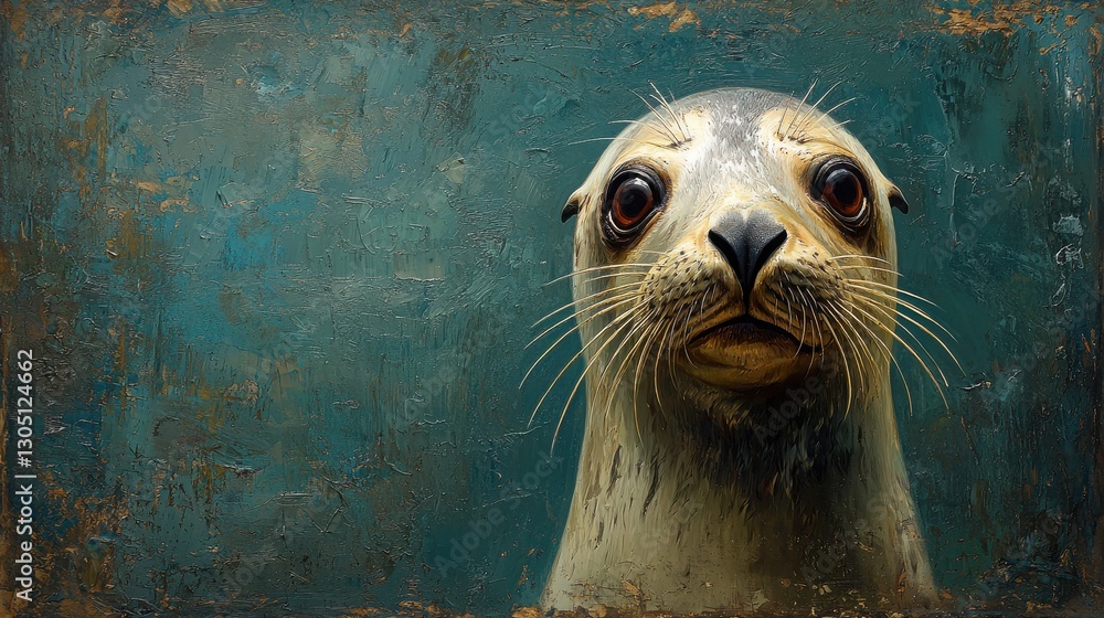 Obraz premium Painting of a seal with a blue background showcasing wildlife and marine life in an artistic representation