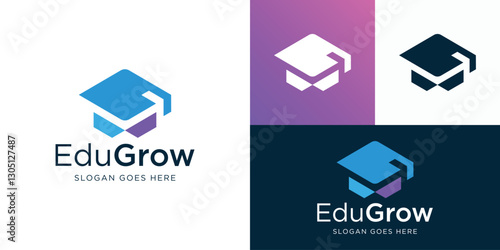 Abstract modern education grow logo template. Toga hat and arrow up logo design vector illustration.
