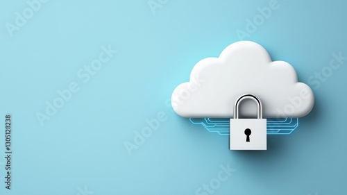 Information security goals. Cloud with a padlock symbolizing data security and privacy in a digital environment.