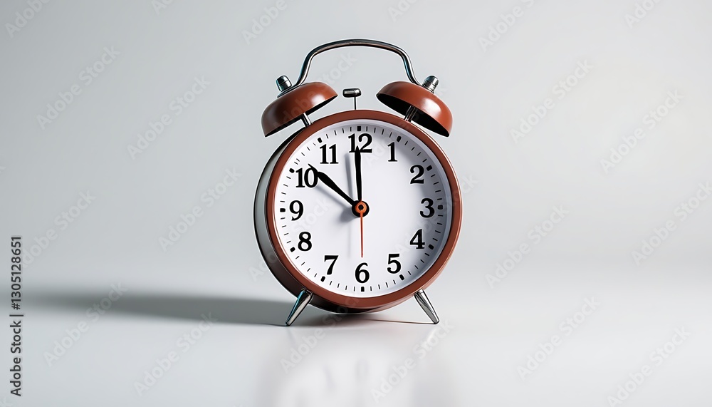 Classic Brown Alarm Clock Showing the Time on a Neutral Background