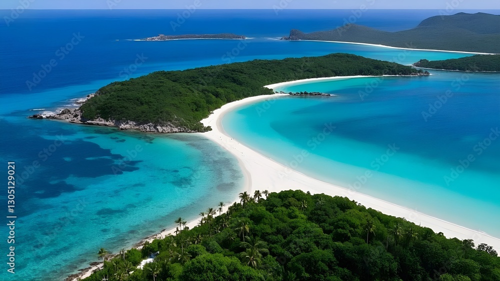 Tropical Paradise Beach with Turquoise Waters and White Sand – Aerial View of Exotic Island Tropical Paradise Beach with Turquoise Waters and White Sand – Aerial View of Exotic Island