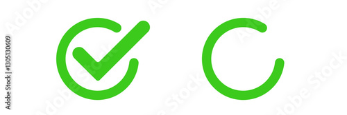 A green check mark symbol representing confirmation and an open circle symbol indicating an incomplete state.
