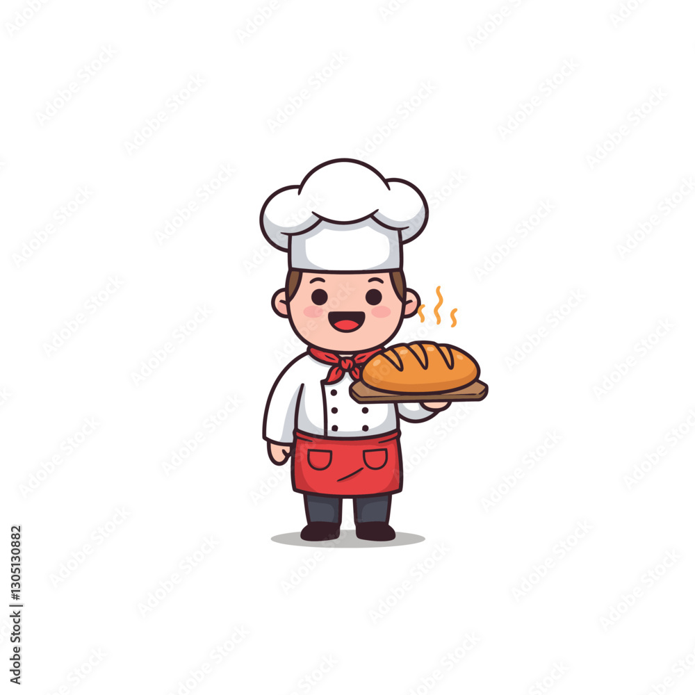 Chef Holding Baked Bread on Tray with Steam Animation Isolated Chef Holding Baked Bread on Tray with Steam Animation Isolated