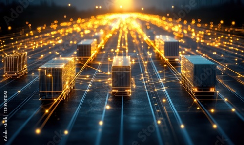 Autonomous trucks on highway at night with network connection