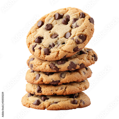Chocolate chip cookies stacked isolated on transparent background.