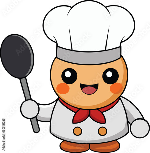 Cute Chef with Spoon icon mascot logo