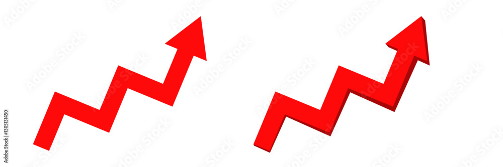 Two red zigzag arrows pointing upward symbolize growth, progress, or an increase in value. Two red zigzag arrows pointing upward symbolize growth, progress, or an increase in value.