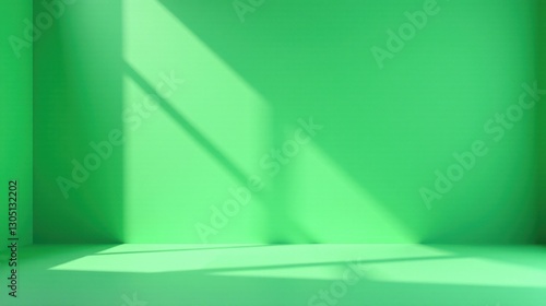 Serene Green Room with Sunlight Shadows A Minimalist Empty Space for Display