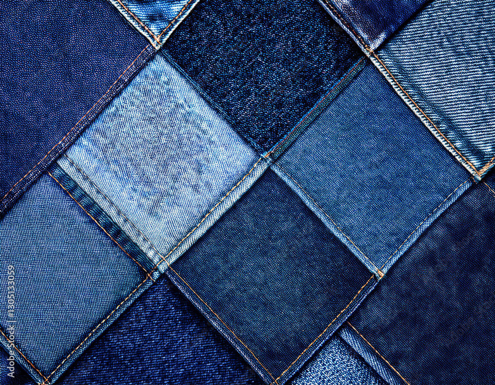 Naklejka premium blue denim fabric patchwork texture
