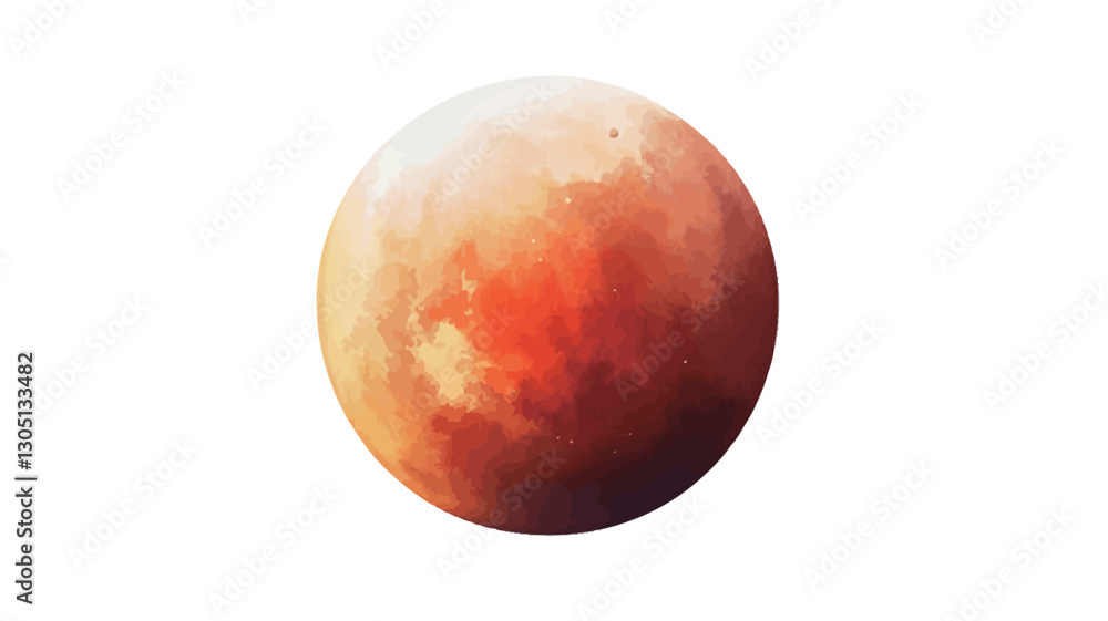 Fototapeta premium A digital illustration depicting a blood moon. The moon is rendered as a sphere with a gradient of red and orange hues, suggesting a lunar eclipse. The colors are vibrant and intense. The