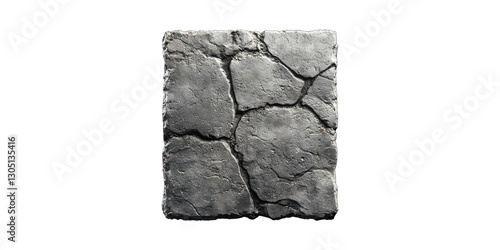 Textured stone tile with natural cracks isolated on transparent background photo