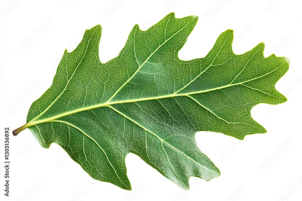 Single Green Oak Leaf Detailed Closeup Isolated on White Background Single Green Oak Leaf Detailed Closeup Isolated on White Background