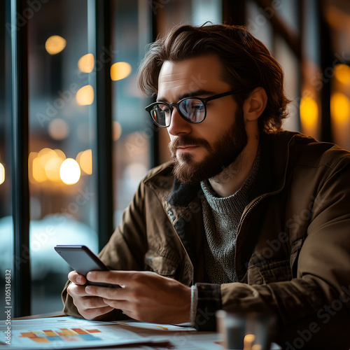 Focused Entrepreneur Analyzing Online Sales on Smartphone