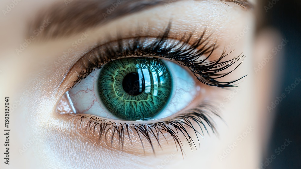Obraz premium Close Up of a Vibrant Green Eye with Long Dark Eyelashes