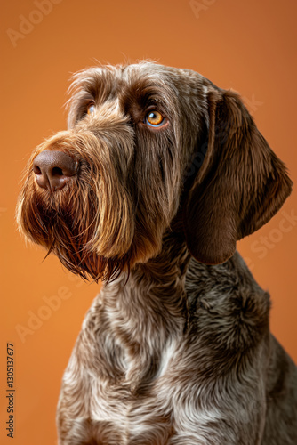 Spinone Italiano dog on minimalistic colorful background with Copy Space. Perfect for banners, veterinary ads, pet food promotions, and minimalist designs. photo