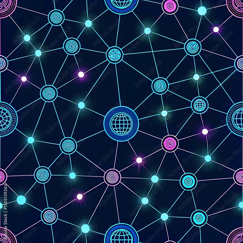 Abstract network connection global technology pattern design illustration web art neon blue pink data Abstract network connection global technology pattern design illustration web art neon blue pink data