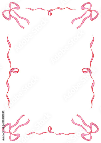Ribbons & Bows Pink & Red Frame Vector, Valentine's Day card border, romantic background, hand drawn girl baby shower wavy ribbon, valentines girly a4 birthday engagement party invitation menu png